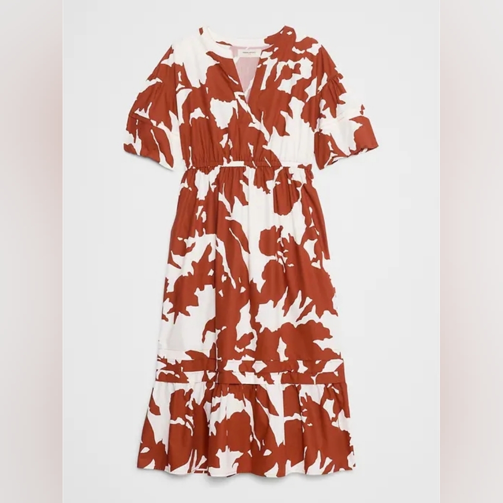 NWT Red Floral Tiered Midi Dress Size Medium By Banana Republic Factory - Picture 8 of 8